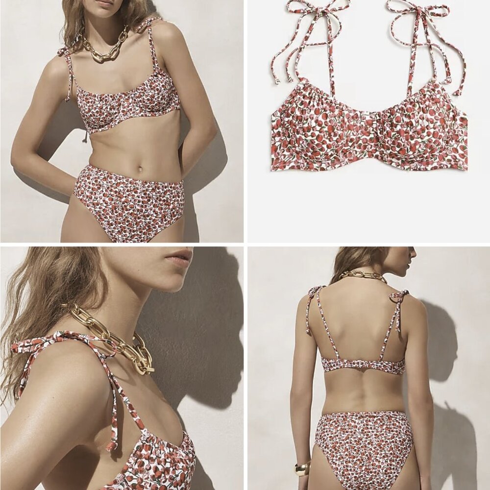 J. Crew Eliza's Red Fabric Floral Bikini Set NWT